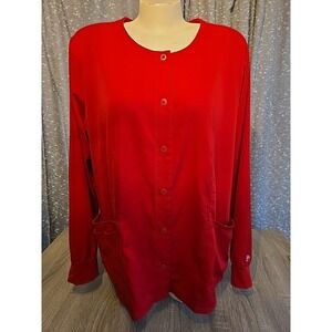 HH Works by Healing Hands Womens Red Long Sleeve Scrub Snap Front Sz XL?
